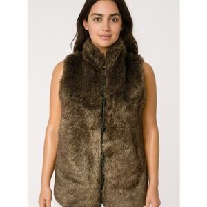 Confess furry vest zip up faux fur SZ M brown zip up long waist Teddy high neck